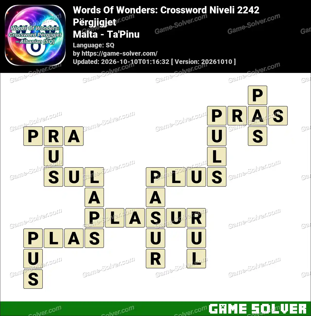 Words Of Wonders: Crossword Niveli 2242 Përgjigjet – Malta – Ta’Pinu
